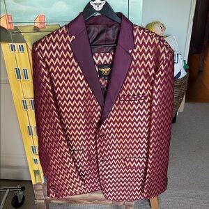 Men's Purple& Gold Zigzag Blazer with Satin Notch Lapel